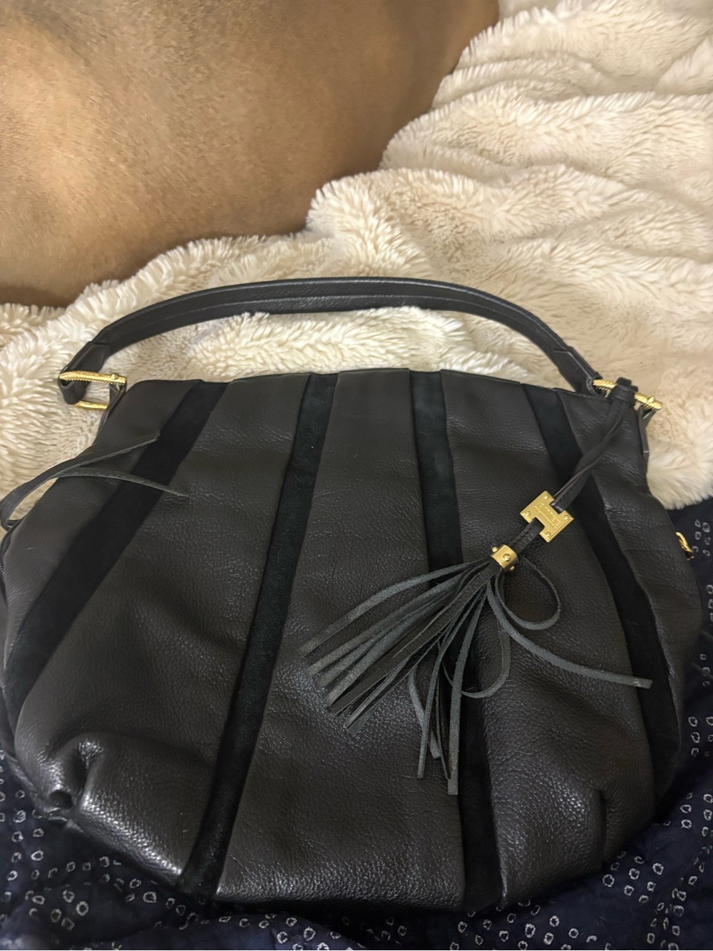 Aimee Kestenberg Black Leather Shoulder Bag with Tassel